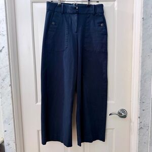 J. Crew Navy Wide-Leg Trousers with Button Detail